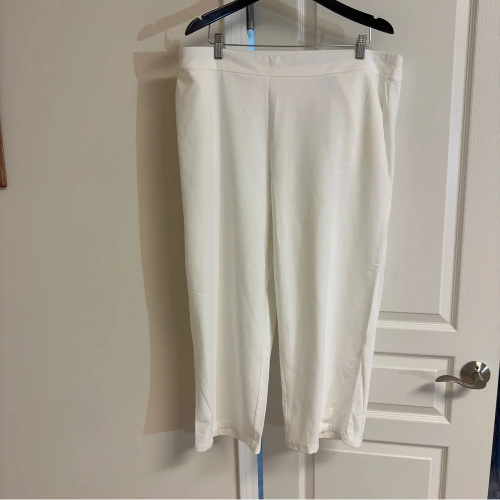 NWT Chico’s Weekend White Eyelet Wide Leg Capri Pants w/ pockets Size 4 (18-20) - Picture 3 of 14